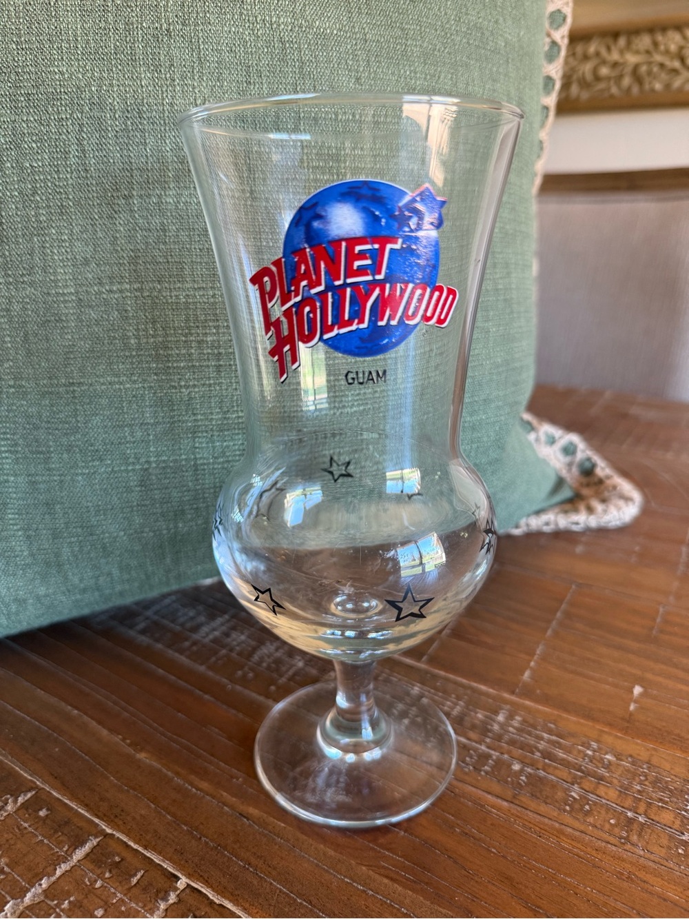 Planet Hollywood GUAM Cocktail Glass Clear Footed Drinkware Vintage 90s Stars